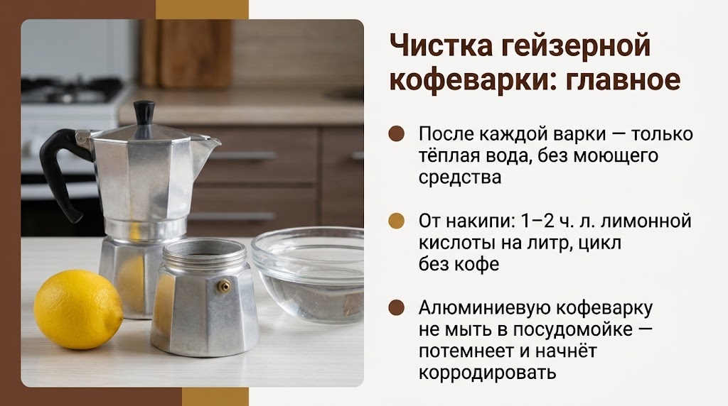Чистка гейзерной кофеварки: главное