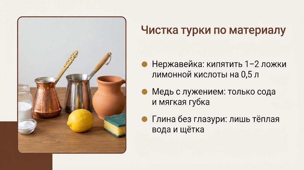 Чистка турки по материалу