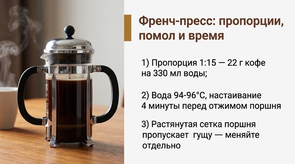 Френч-пресс: пропорции, помол и время