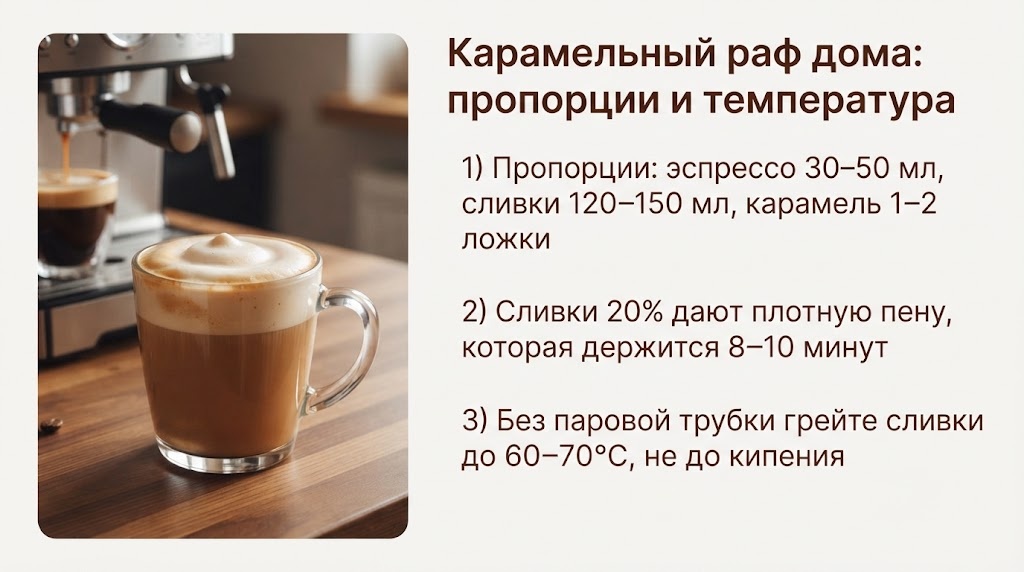 Карамельный раф дома: пропорции и температура